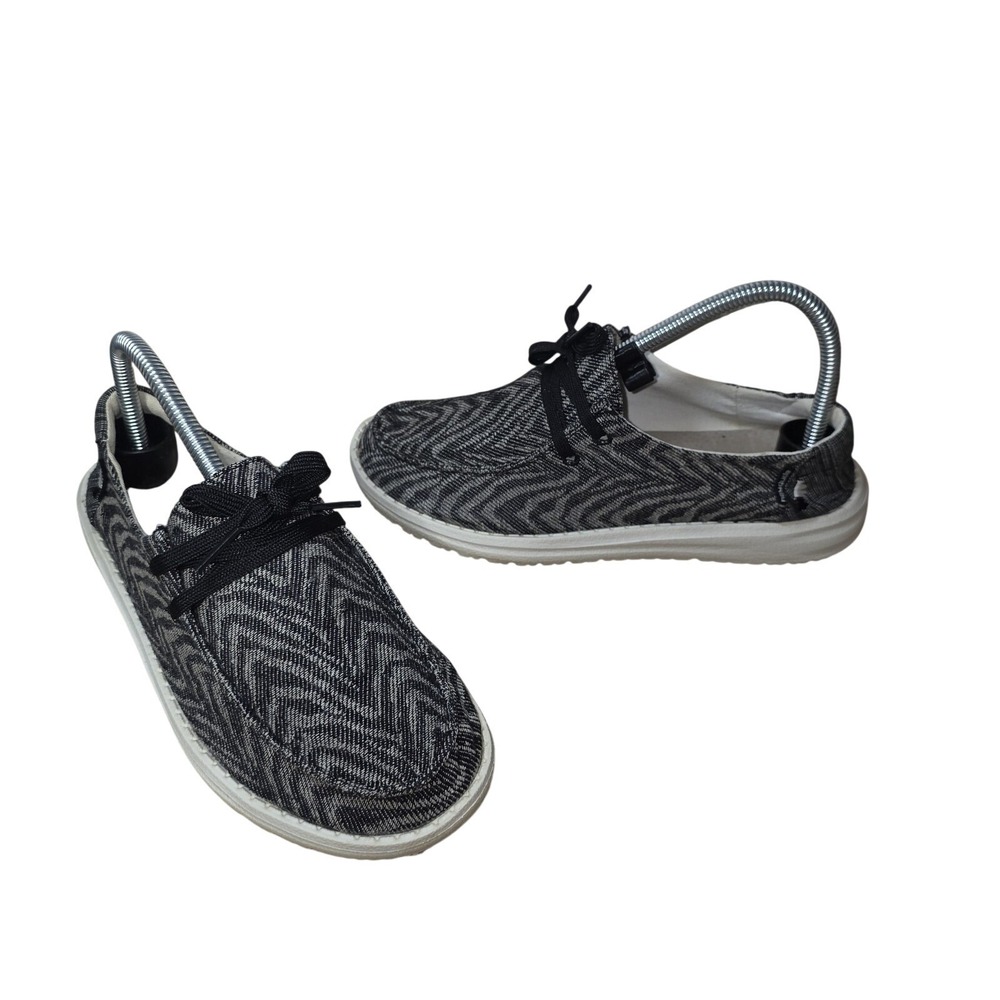 Hey Dude Wendy Woven Zebra Black Stripe Shoes Women 7 Slip On Comfort Casual